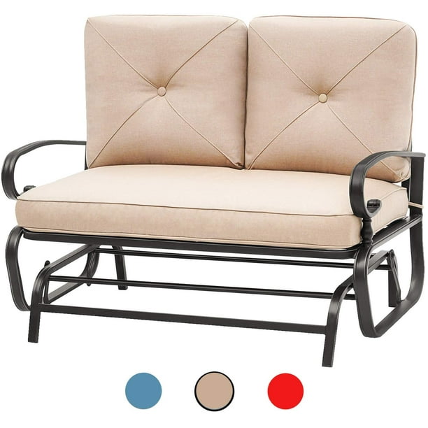 Brown Lawn Steel Rocking Garden Loveseat Giantex Swing Glider Chair 48 Inch with Spacious Space 2 People Swing Lounge Glider Chair Cozy Patio Bench Outdoor & Indoor for Patio Poolside Backyard 